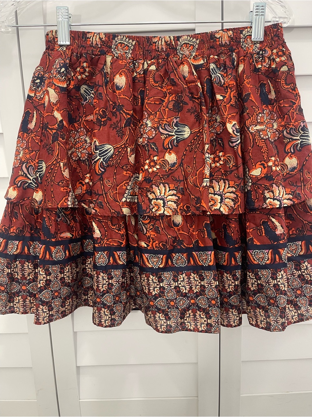 A Loves  Big Girls Tiered Floral  Skirt - Rust Floral